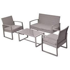 4pc Patio Furniture Set Cushioned Outdoor Wicker Rattan Garden Lawn Sofa Seat Light Gray Patio Furniture For Sale Rattan Patio Furniture Rattan Furniture Set