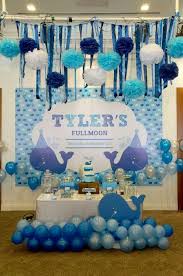 Blue whale baby shower decorations for boy kids, it's a boy banner, hanging whale banners, paper fans, pom poms flowers, star foil balloons for ocean theme birthday. Pin On Kids Birthday