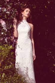 Lace High Neck Halter Sheath Wedding Dress David S Bridal Lace Wedding Dress Vintage High Neck Wedding Dress Sweet Wedding Dresses