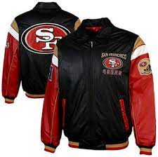 New Sf 49ers Leather Jacket Men Outerwear Nfl Football Large Fan Red Gold Black Leather Jacket Men 49ers Jacket Jackets