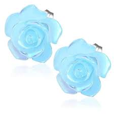 Light Blue Rose Stud Earrings For Woman Feshionn Iobi