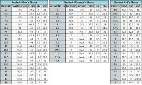 reebok pump fury size chart