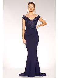Navy Lace Bardot Fishtail Maxi Dress Quiz Clothing Fishtail Dress Dresses Elegant Maxi Dress