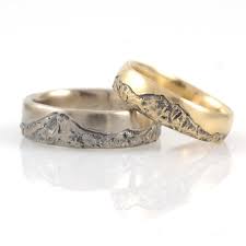 Mountain Wedding Rings In Yellow Gold Made To Order Beth Cyr Handmade Jewelry With Images Mountain Wedding Ring Diamond Wedding Bands Engagement Ring White Gold