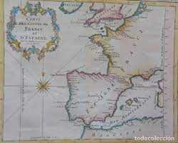 Para el cumplimiento de los intereses comunes de la política extranjera de portugal y francia, una alianza entre los dos países fue firmada en parís el 1 de junio de 1641, 53 obligándose a continuar y mantener guerra contra españa con armamento naval, y concurrir con holanda a invadir los dominios de castilla y atacar a las flotas de indias. Espana Portugal Francia Mapa Por J N Be Sold Through Direct Sale 131066700