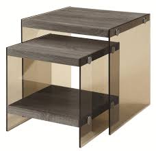 Transitional Grey Wood Glass 2pc Nesting Table Furniture Furniture Side Tables Nesting Tables