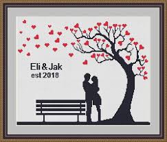 Cross Stitch Pattern Wedding Personalized Love Tree Wedding Cross Stitch Pattern Married Modern Pattern Personalized Wedding Gift Mr Mrs Kanavice Tasarimlari Kanavice Ornekleri Kanavice
