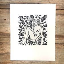 The Peace of Wild Things Block Print of a Nude in Nature - Etsy
