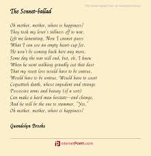 The Sonnet Ballad Poem By Gwendolyn Brooks In 2020 Ballad Poem Happy Poems Family Poems