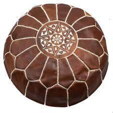 Unser Marokkanischer Leder Pouf Cognac Ist Handgefertigt Und Besteht Aus 100 Echtem Leder Das Marokkanische Sitzkissen Ist Runder Stuhl Sitzkissen Textilien
