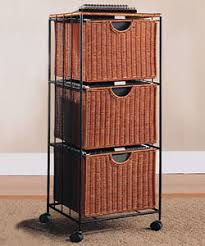 Then different textures of wicker are wrapped & woven over the frames. Three Drawer Rolling Wicker File Tower In File Cabinets
