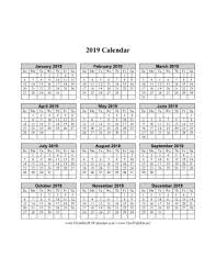 2019 Calendar On One Page Vertical Grid Calendar Free Printable Calendar Templates Calendar 2019 Calendar