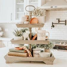 Loving This Square Wooden 3 Tiered Tray For Spring Perfect Farmhouse And Rustic Vibe Serving Tray Decor Centerpieces Tray Decor Christmas Kitchen Tray Decor