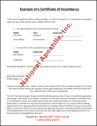 An incumbency certificate for rak icc company, the uae, or a certificate of full legal standing, is the special document which is issued by the company's registered agent, who has done the registration of a foreign company. Certificate Of Incumbency Apostille International Apostille Services