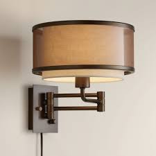 Franklin Iron Works Rustic Farmhouse Swing Arm Wall Lamp Oiled Bronze Plug In Light Fixture Double Drum Shade For Bedroom Bedside Walmart Com Walmart Com
