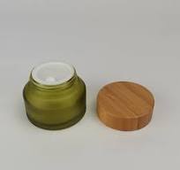 Sloping Shoulder Matte Black Glass Jar 50g Cosmetic Face Cream Jar 50 ml  Frosted Olive Green Glass Jar with Bamboo Lid