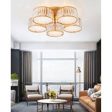 3 5 Lighting Round Crystal Shades Ceiling Light Cover Semi Flush Mount Rustic Living Room Golg Black