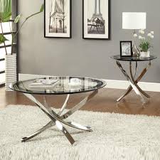 Nickel Round Tempered Glass Top Chrome Legs Cocktail Coffee Table End Table Coaster Contempor Coffee Table End Table Set Contemporary End Tables Coffee Table
