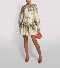 Zimmermann Ivory Linen Floral Print Mini Dress Harrods Uk Printed Mini Dress Women Mini Dress