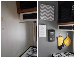Camper Rv Update Before After Kitchen Paint Over Old Contact Wall Paper It Feels Like Home Camper Makeover Camper Camper Boat