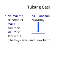 .used in english and tukang besi with contrastive analysis to find out the differences and similarities between personal deixis of english and tukang besi language. Tukang Besi In English