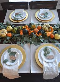 Tablescape Tuesday Eucalyptus Centerpiece The Daily Hostess Thanksgiving Dinner Table Decorations Pumpkin Table Centerpiece Thanksgiving Dinner Table