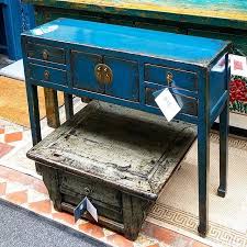 Restored Deep Blue Chinese Console Table And Stylish Grey Side Table With Single Drawer Cute Mini Furniture Displaye Grey Side Table Side Table Console Table