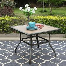 A patio table umbrella made to go through the hole of an outdoor dining table needs a secure umbrella stand, even if it's being steadied by the patio dining table itself. Phi Villa 37 X 37 Outdoor Patio Wood Like Square Dining Table With Metal Steel Frame And Umbrella Hole Overstock 31978245