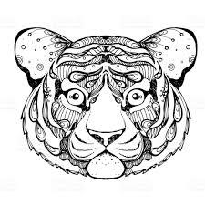 Hand Drawn Ink Doodle Tiger On White Background Coloring Page El Cizimleri Elde Cizilmis Doodle