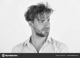 Masculinity and style concept. Macho looks aside with confidence. Guy with  bristle — Stock Photo © stetsik #206737638