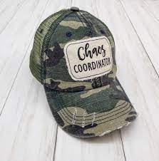 Chaos Coordinator Embroidered Raggy Patch Distressed Camouflage Trucker Hat Or Messy Bun High Ponytail C Hat Patches Embroidered Hats Ideas Chaos Coordinator