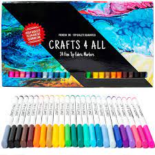 Amazon Com Fabric Markers Pens Permanent 24 Colors Fabric Paint Art Markers Set Child Safe Non Toxic Graffiti Fine Tip Minimal Bleed By Crafts 4 All Arts Crafts Sewing