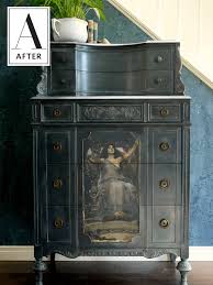 Before After A Vintage Dresser Is Transformed By An Image Transfer Paint Furniture Decoupage Furniture Hand Painted Furniture