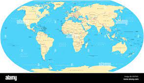 Oceans And Seas Of The World Map World Map With Shorelines, National Borders, Oceans And Seas Under The  Robinson Projection. English Labeling. Illustration Stock Photo - Alamy