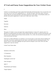 47 Cool And Funny Name Suggestions For Your Cricket Team
