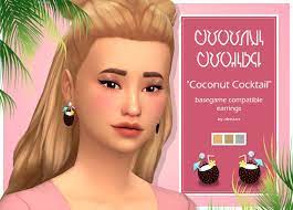 Coconut Cocktail Earrings Here Is The First Part Of My Followers Gift I Ve Been Working On For A While Now I Decided To Spl Cocktail Earrings Sims 4 Sims 4 Cc