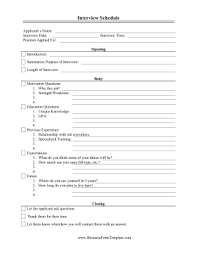 Interview Schedule Template Schedule Template Scheduling Employees Business Plan Outline
