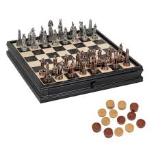 Alabaster chess and checkers set w/ storage chest board. Egyptian Chess Checkers Game Set Pewter Chessmen Black Stained Wood Board With Storage Drawers 15 In Wood Expressions