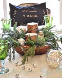 Easy Center Piece With Wood Bowl Greens And Birch Candles Christmas Decorations Rustic Rustic Christmas Christmas Decorations