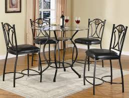 Pilaster designs luder counter height dining set (square champagne wood storage table with tempered glass top & black faux leather stools). Glass Top Black Metal Base 5pc Counter Height Dining Set