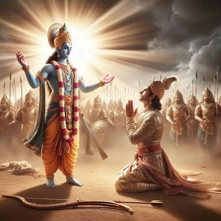 Lord Krishna and Arjuna in Mahabharata war scene