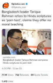 BNPs Tarique Rahman did not refer to Hindu scriptures as porn texts