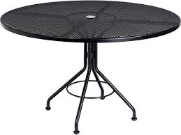 48''w x 48''d x 28''h inches. Woodard Wrought Iron Mesh 48 Wide Round Dining Table With Umbrella Hole Wr280137
