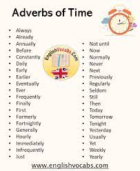 Today let's start with adverbs of time and place. Adverbs Of Time List English Vocabs