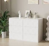 Commode à 6 tiroirs,Meuble Armoire d'entrée,Motif ondulé,Laquée,Design  d'angle Antichoc,pr salon chambre 110x40x72cm,Blanc