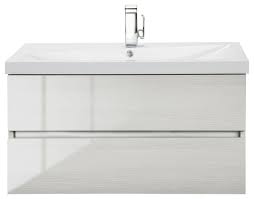 The unique look and personality of this handleless kitchen is achieved through the use of bright orange channels. Sangallo Wall Mounted Vanity High Gloss White Birch 36 Modern Bathroom Vanities And Sink Consoles By Buildcom Houzz