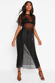 Tall Dobby Mesh Midi Dress Boohoo Black Midi Dress Midi Dress Mesh Dress Outfit