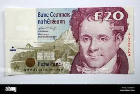 Irish 20 Pound Bank note from Ireland front Stock Photo