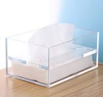 SANRUI Clear Acrylic Facial Tissue Box Cover Holder with 8mm Top Lid Rectangle Napkin Dispenser Organizer for Bathroom, Kitchen and Office Desk