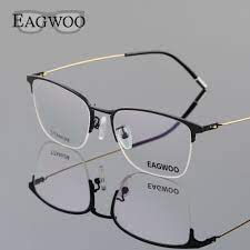 eagwoo titanium eyeglasses half rim optical frame prescription spectacle wire temple glasses men new slim light eye glasses 5201